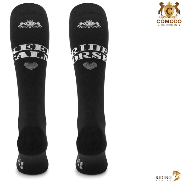 Podkolanówki jeździeckie SPDH - czarne - wzór "Keep calm"
