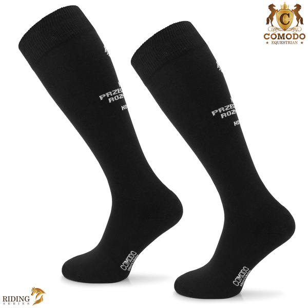 Podkolanówki jeździeckie SPDH - czarne - wzór "Rozmawiam z koniem"