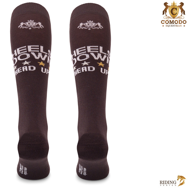 Podkolanówki jeździeckie SPDH - brązowe - wzór "Heels Down"