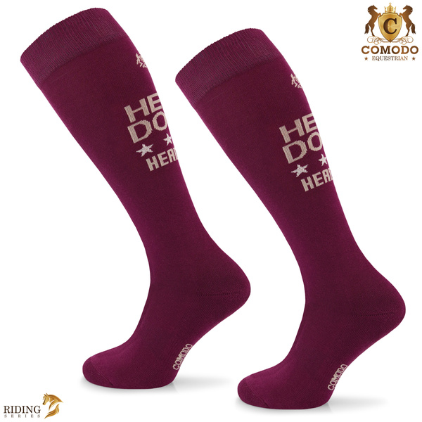 Podkolanówki jeździeckie SPDH - wiśniowe - wzór "Heels Down"
