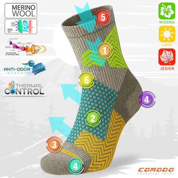 Skarpety trekkingowe COMODO TRE12 - 70% merino - pomarańczowe