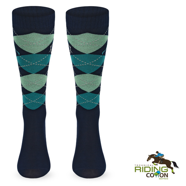Podkolanówki jeździeckie SPDJC – granatowe romby