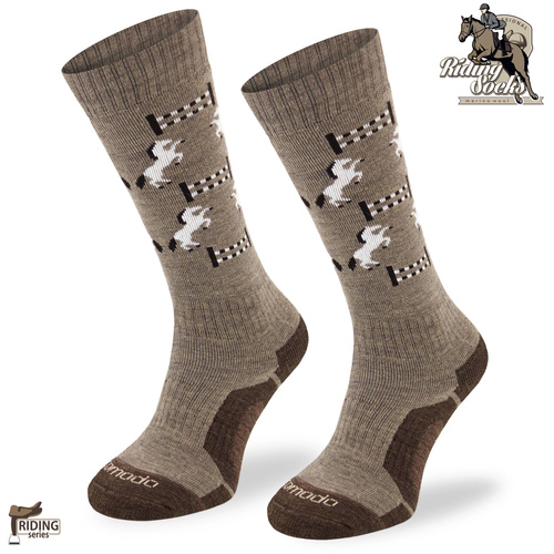 Zimowe podkolanówki jeździeckie z COMODO SJWZ - ciemno beżowe konie