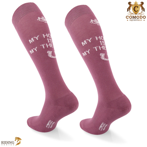 Podkolanówki jeździeckie SPDH - różowe - wzór "My horse is my therapy"