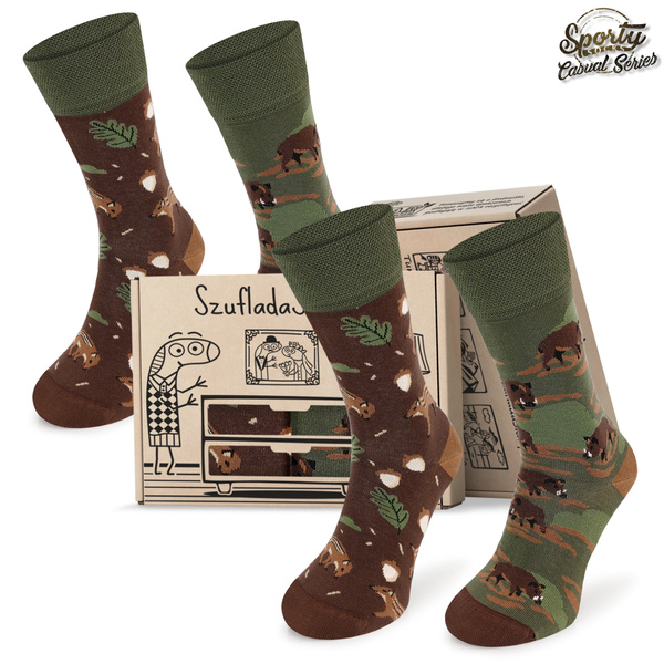 Zestaw 2 par skarpetek myśliwskich w pudełku prezentowym DZIKI