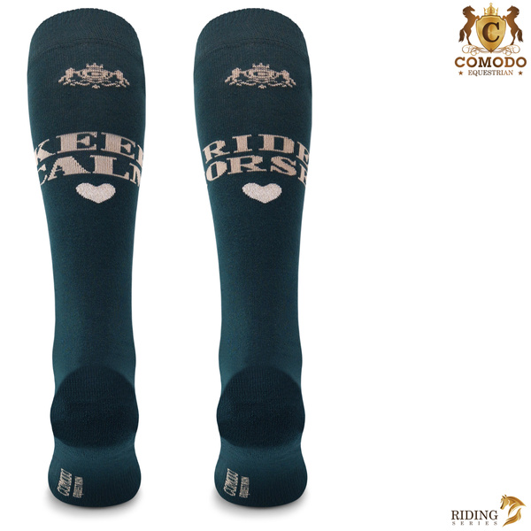 Podkolanówki jeździeckie SPDH - ciemnozielone - wzór "Keep calm"