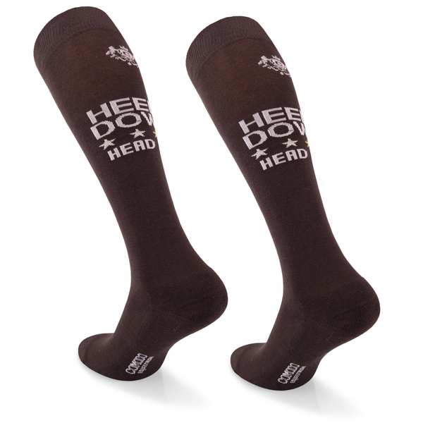 Podkolanówki jeździeckie SPDH - brązowe - wzór "Heels Down"