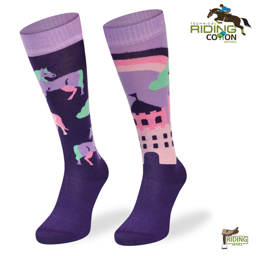 Podkolanówki jeździeckie – Purpurowy Jednorożec, Tęczowy Zamek