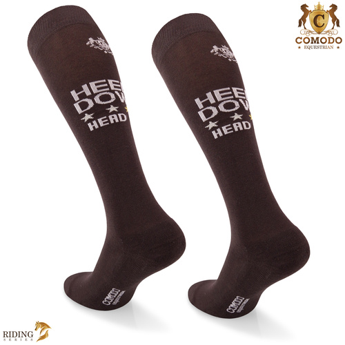 Podkolanówki jeździeckie SPDH - brązowe - wzór "Heels Down"