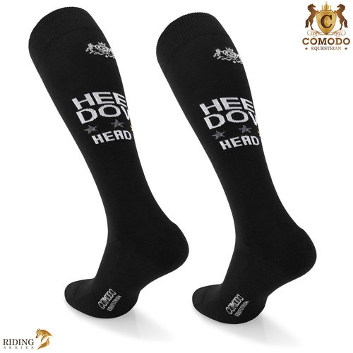 Podkolanówki jeździeckie SPDH - czarne - wzór "Heels Down"