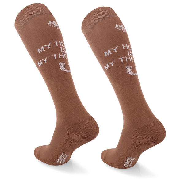 Podkolanówki jeździeckie SPDH - jasno brązowe - wzór "My horse is my therapy"