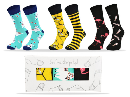 Zestaw skarpetek – Flamingi + Pszczoły + Lamy