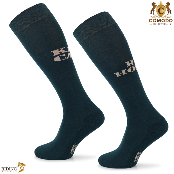 Podkolanówki jeździeckie SPDH - ciemnozielone - wzór "Keep calm"