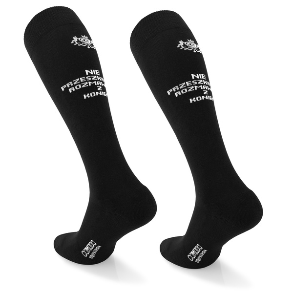 Podkolanówki jeździeckie SPDH - czarne - wzór "Rozmawiam z koniem"