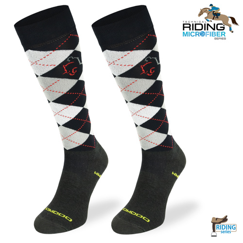 Podkolanówki jeździeckie w romby SPJF granat szary