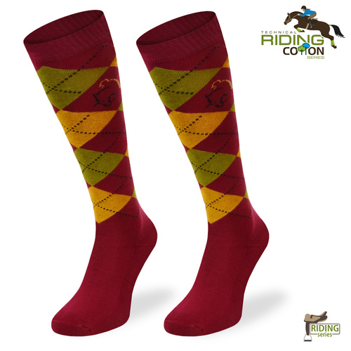 Podkolanówki jeździeckie SPDJ – bordowe romby
