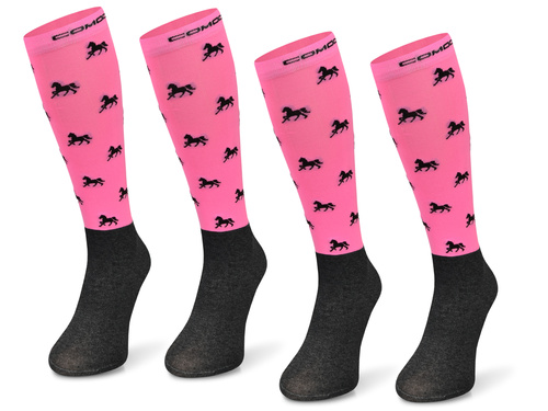 Zestaw podkolanówek jeździeckich SPJM – różowe w konie / 2 PAK