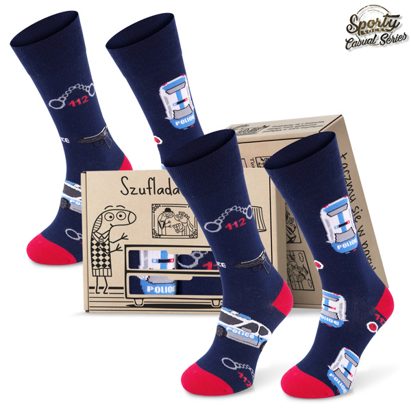 Zestaw 2 par kolorowych skarpetek w pudełku prezentowym POLICJA