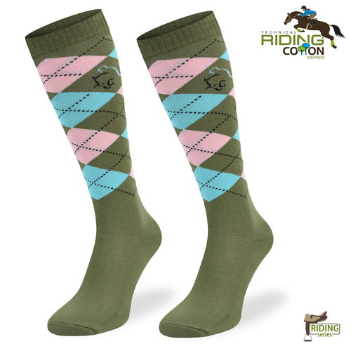 Podkolanówki jeździeckie SPDJ – khaki w romby