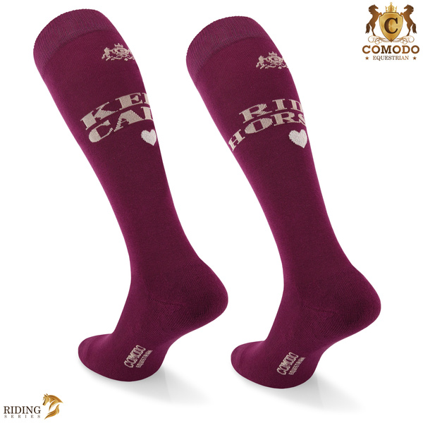 Podkolanówki jeździeckie SPDH - wiśniowe - wzór "Keep calm"