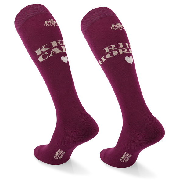 Podkolanówki jeździeckie SPDH - wiśniowe - wzór "Keep calm"