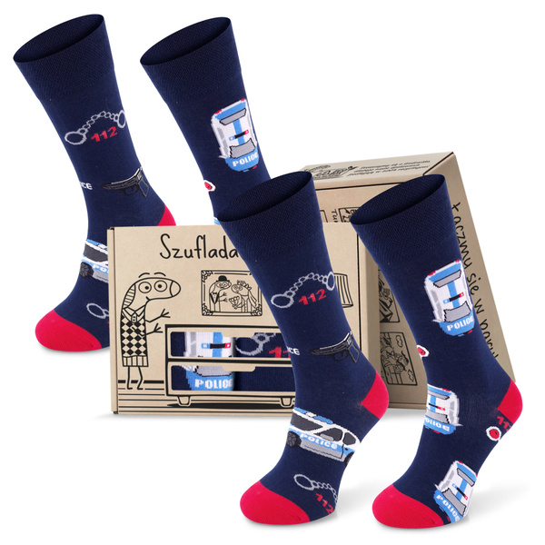 Zestaw 2 par kolorowych skarpetek w pudełku prezentowym POLICJA