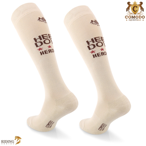 Podkolanówki jeździeckie SPDH - beżowe - wzór "Heels Down"