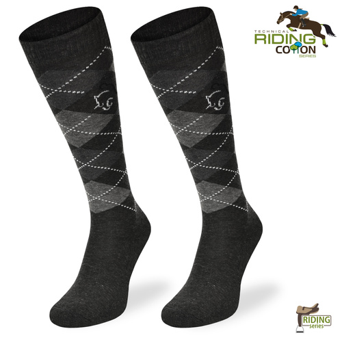 Podkolanówki jeździeckie SPDJ – szare romby