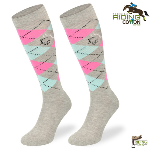 Podkolanówki jeździeckie SPDJ – szare romby