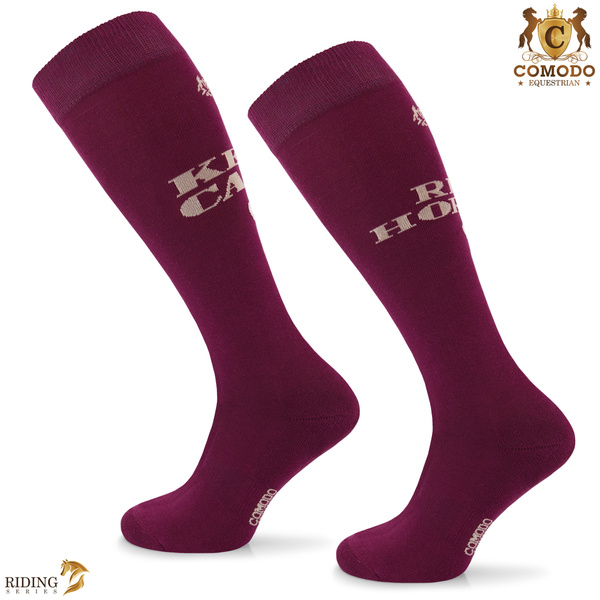 Podkolanówki jeździeckie SPDH - wiśniowe - wzór "Keep calm"