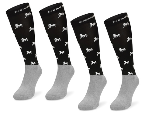 Zestaw podkolanówek jeździeckich SPJM – czarne w konie / 2 PAK