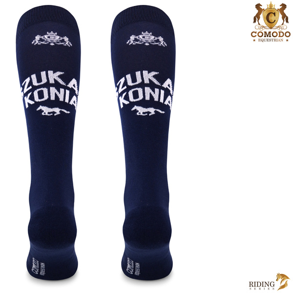 Podkolanówki jeździeckie SPDH - ciemnoniebieskie - wzór "Szukam konia"
