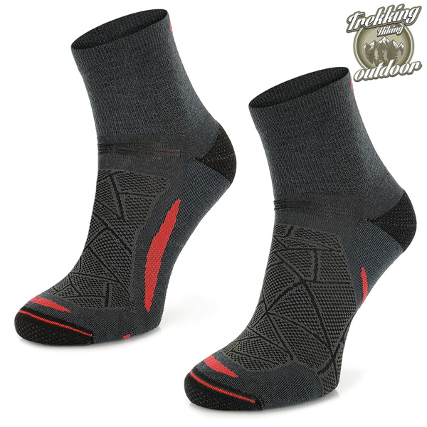 Skarpety trekkingowe TREUL02 - 70% merino - szaro/czerwone