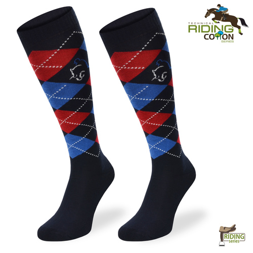 Podkolanówki jeździeckie SPDJ – granatowe romby