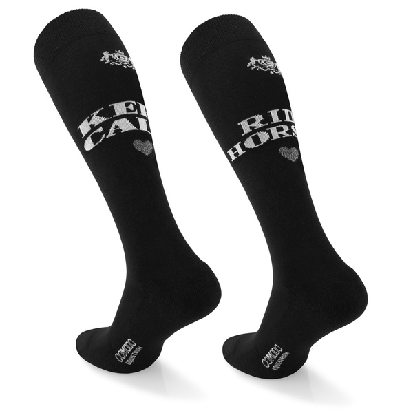 Podkolanówki jeździeckie SPDH - czarne - wzór "Keep calm"