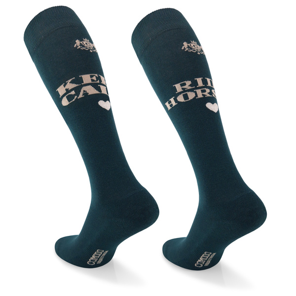 Podkolanówki jeździeckie SPDH - ciemnozielone - wzór "Keep calm"