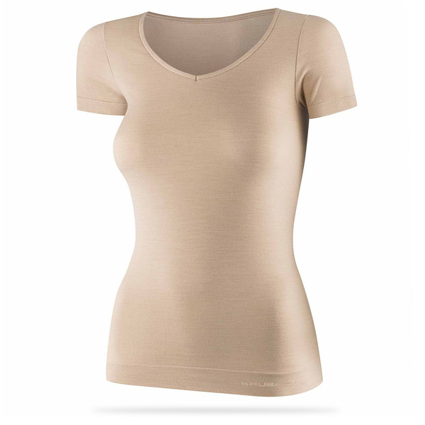 Koszulka damska T-shirt BRUBECK Comfort Merino - beżowa