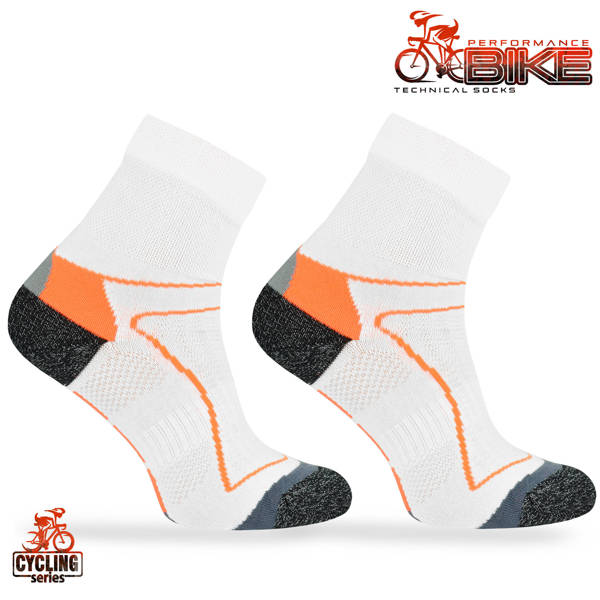 Skarpety rowerowe BIK1 DryTex – biało-pomarańczowe