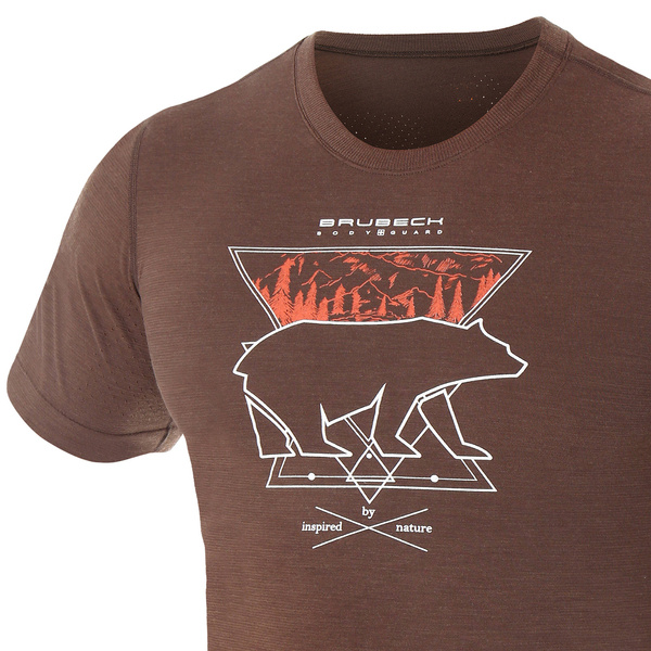 Termoaktywny T-shirt BRUBECK Outdoor Wool Pro brązowy - Niedźwiedź