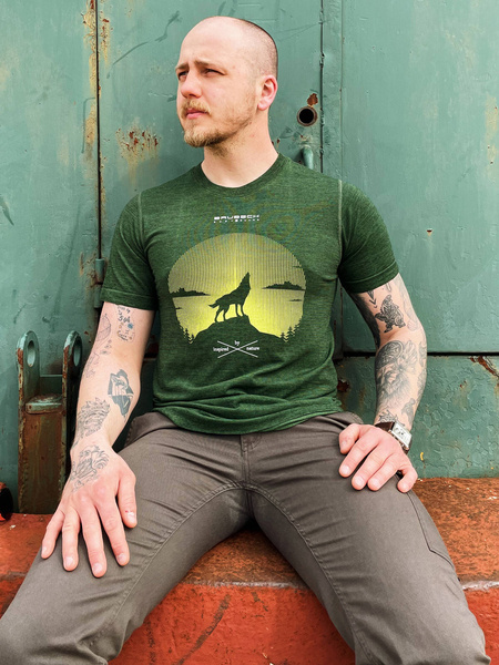 Termoaktywny T-shirt BRUBECK Outdoor Wool Pro zielony - Wilk